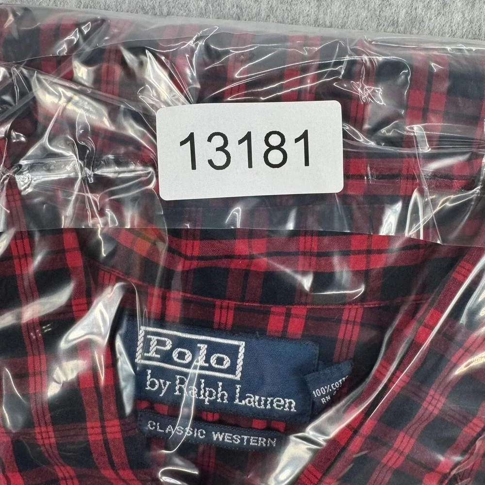 Polo Ralph Lauren Western Shirt Mens XL Red Plaid Classic Pearl Snap Cowboy
